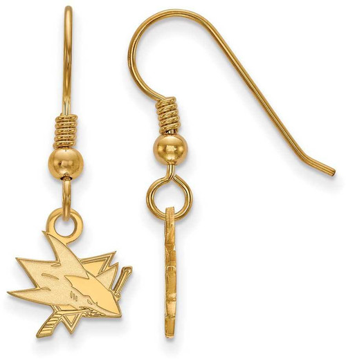 Image of Gold Plated Sterling Silver NHL San Jose Sharks X-Small Dangle LogoArt Earrings