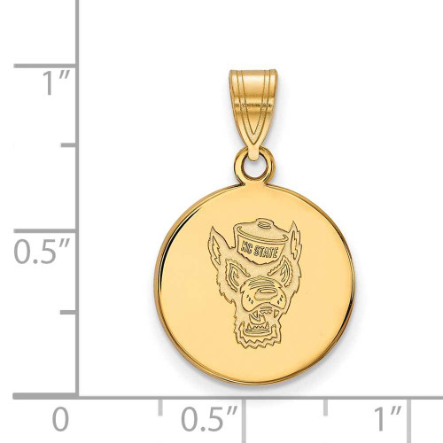 Image of Gold Plated Sterling Silver North Carolina State U Medium Disc LogoArt Pendant