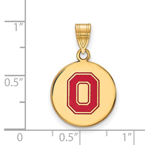 Image of Gold Plated Sterling Silver Ohio State U Medium Disc Pendant by LogoArt GP063OSU