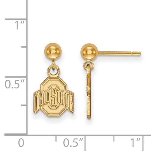 Image of Gold Plated Sterling Silver Ohio State University Earrings Dangle Ball LogoArt