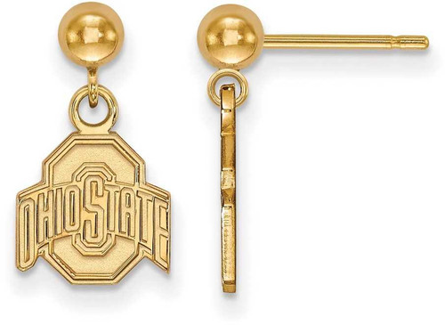 Image of Gold Plated Sterling Silver Ohio State University Earrings Dangle Ball LogoArt