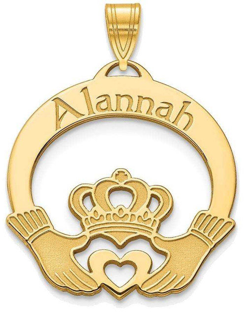 Image of Gold Plated Sterling Silver Personalized Claddagh Pendant - Small