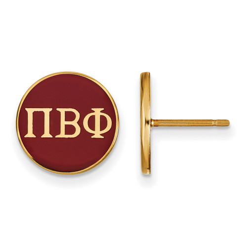 Gold Plated Sterling Silver Pi Beta Phi Enamel Post Earrings by LogoArt GP031PBP