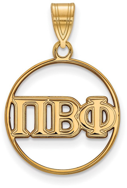 Gold Plated Sterling Silver Pi Beta Phi Small Circle Pendant by LogoArt GP011PBP