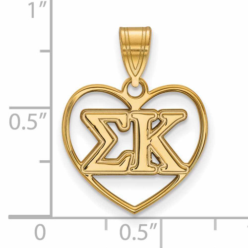 Image of Gold Plated Sterling Silver Sigma Kappa Heart Pendant by LogoArt (GP008SKP)
