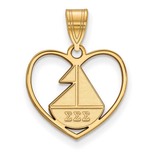 Image of Gold Plated Sterling Silver Sigma Sigma Sigma Heart Pendant by LogoArt GP040SSS