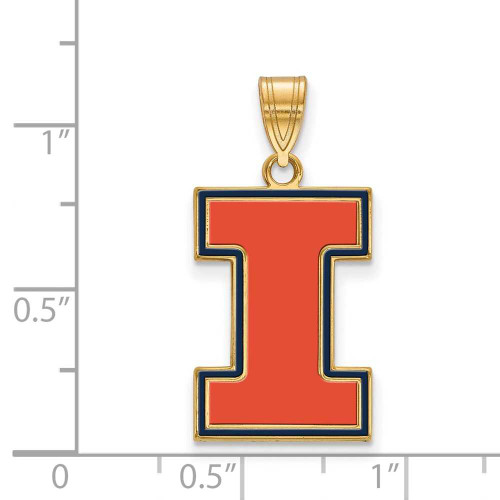 Image of Gold Plated Sterling Silver University of Illinois Large Enamel LogoArt Pendant