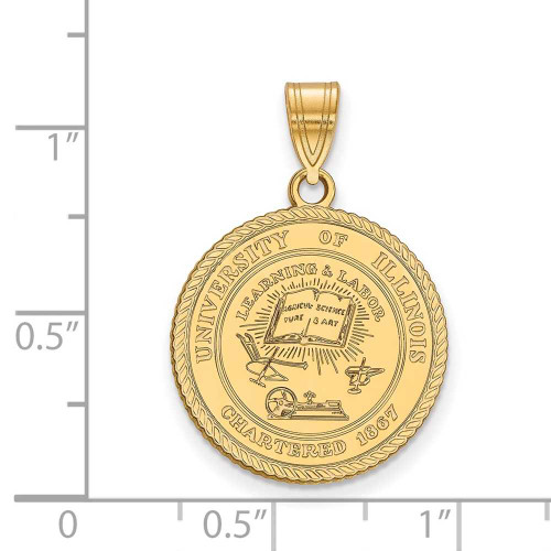 Image of Gold Plated Sterling Silver University of Illinois Lg Pendant LogoArt GP065UIL