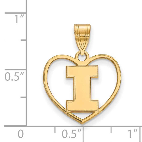 Image of Gold Plated Sterling Silver University of Illinois Pendant in Heart by LogoArt