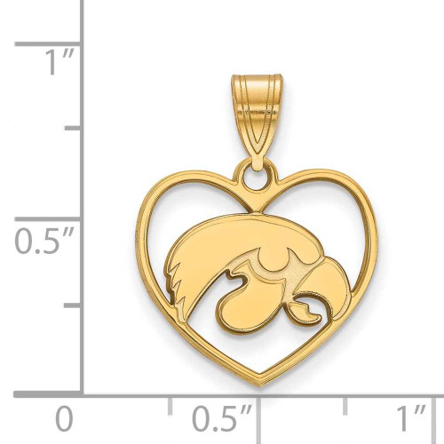 Image of Gold Plated Sterling Silver University of Iowa Pendant in Heart by LogoArt