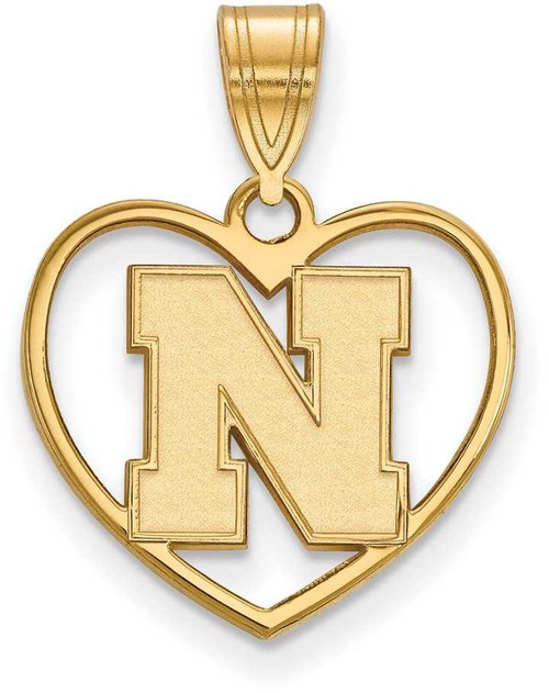 Image of Gold Plated Sterling Silver University of Nebraska Pendant in Heart by LogoArt