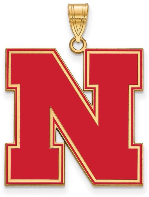 Image of Gold Plated Sterling Silver University of Nebraska XL Enamel Pendant by LogoArt