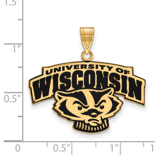 Image of Gold Plated Sterling Silver University of Wisconsin Lg LogoArt Pendant GP097UWI