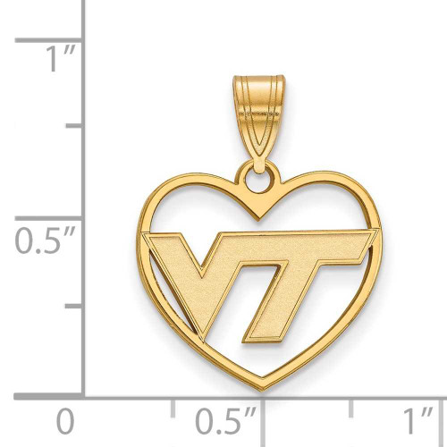 Image of Gold Plated Sterling Silver Virginia Tech Pendant in Heart by LogoArt (GP011VTE)