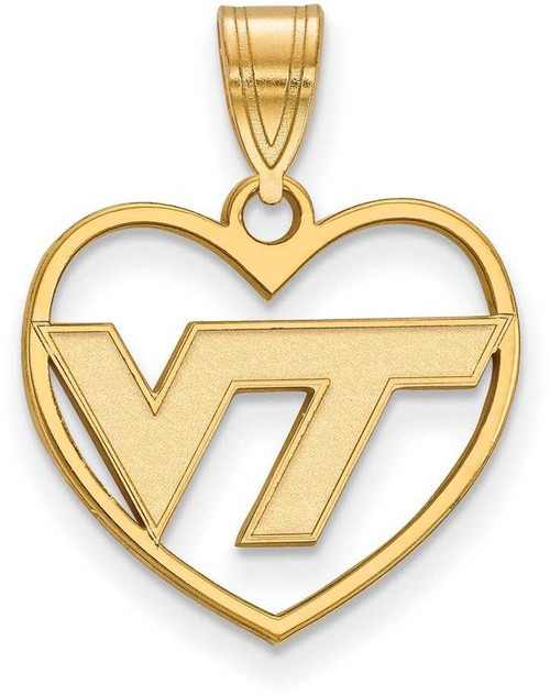 Image of Gold Plated Sterling Silver Virginia Tech Pendant in Heart by LogoArt (GP011VTE)