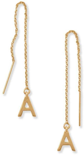 Image of Gold-plated Sterling Silver "A" Initial Threader Earrings