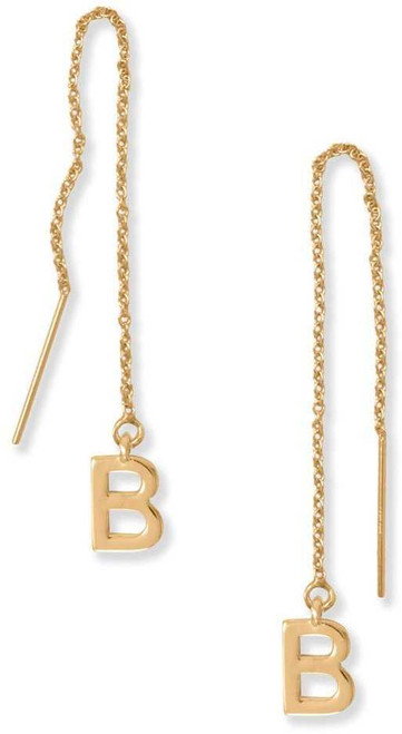 Image of Gold-plated Sterling Silver "B" Initial Threader Earrings