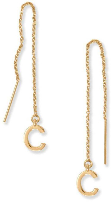 Image of Gold-plated Sterling Silver "C" Initial Threader Earrings