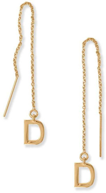 Image of Gold-plated Sterling Silver "D" Initial Threader Earrings