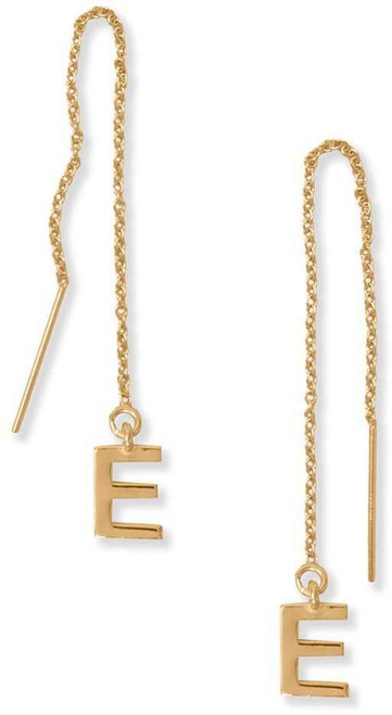 Image of Gold-plated Sterling Silver "E" Initial Threader Earrings