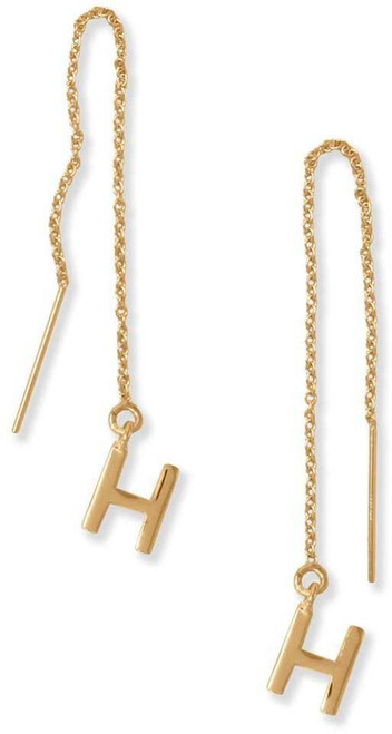 Image of Gold-plated Sterling Silver "H" Initial Threader Earrings