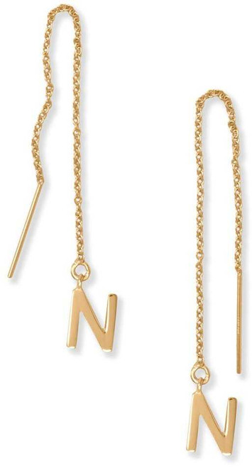 Image of Gold-plated Sterling Silver "N" Initial Threader Earrings