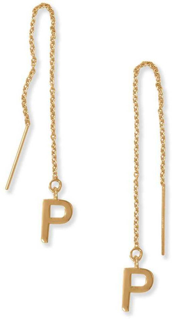 Image of Gold-plated Sterling Silver "P" Initial Threader Earrings