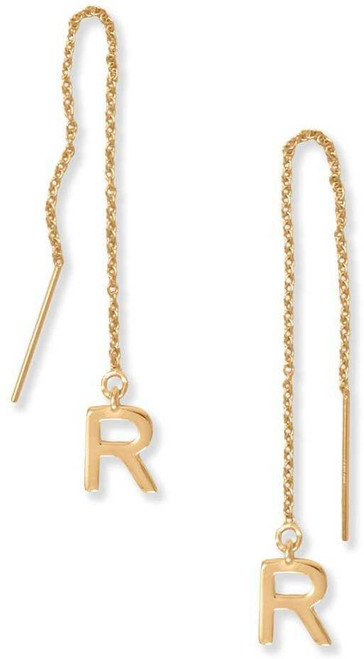 Image of Gold-plated Sterling Silver "R" Initial Threader Earrings