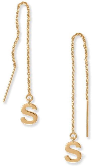 Image of Gold-plated Sterling Silver "S" Initial Threader Earrings