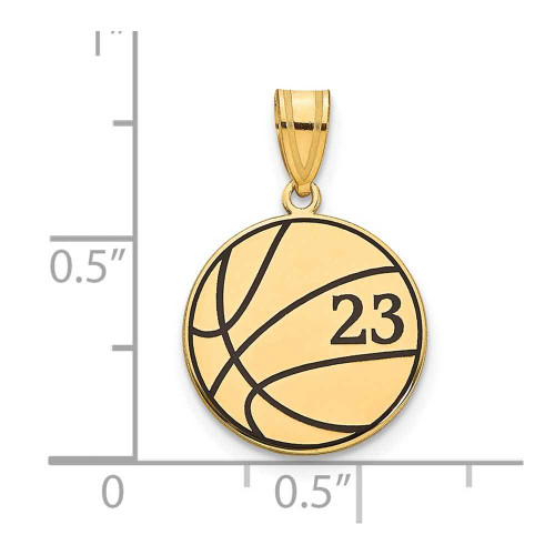Image of Gold-Plated Sterling Silver & Black Enamel Personalized Basketball Number Pendant