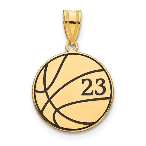 Image of Gold-Plated Sterling Silver & Black Enamel Personalized Basketball Number Pendant
