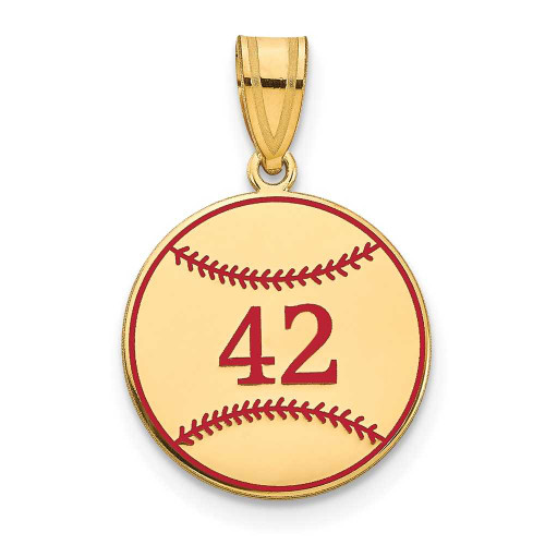 Image of Gold-Plated Sterling Silver & Red Enamel Personalized Baseball Number Pendant
