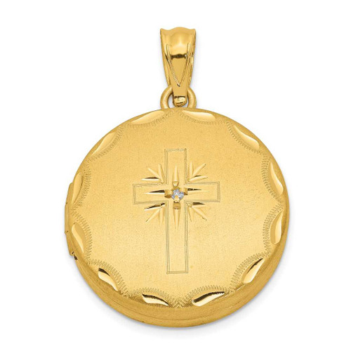 Image of Gold-Plated Sterling Silver 20mm Brushed/Polished Diamond Cross Locket Pendant