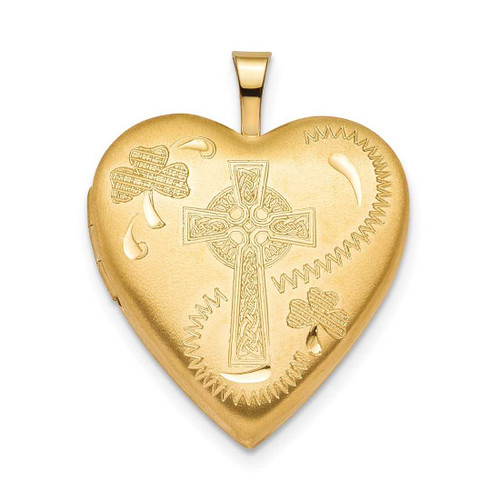 Image of Gold-plated Sterling Silver 20mm Clover & Cross Heart Locket Pendant