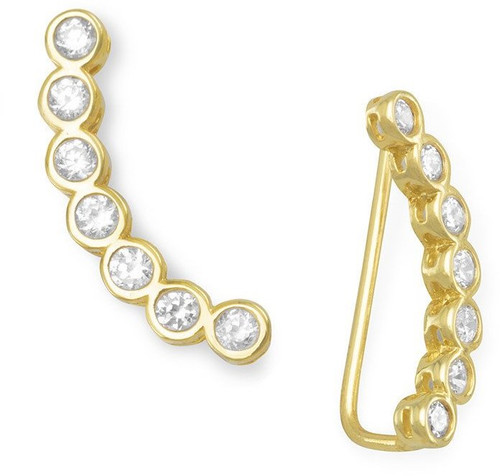 Gold-plated Sterling Silver Bezel CZ Ear Climbers