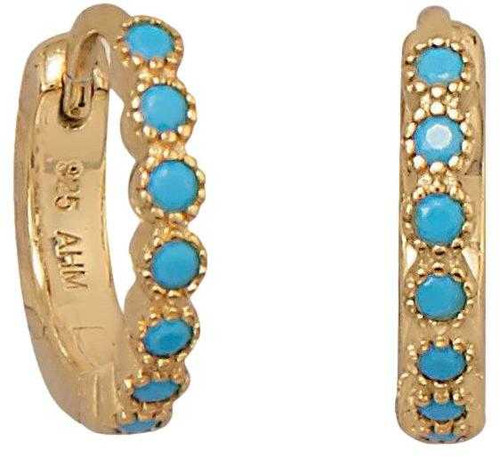 Image of Gold-plated Sterling Silver Blue CZ Hoop Earrings