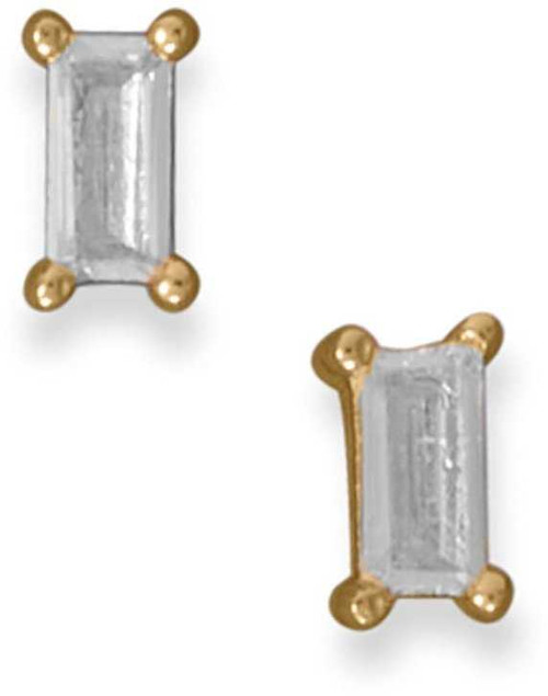 Image of Gold-plated Sterling Silver Clear Baguette CZ Earrings