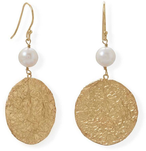 Image of Gold-plated Sterling Silver Cultured Freshwater Pearl and Large Disk Earrings