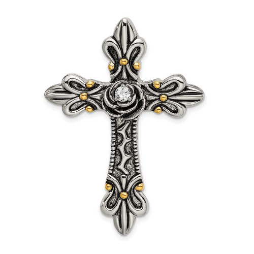 Image of Gold-Plated Sterling Silver CZ Antiqued Cross Slide Pendant