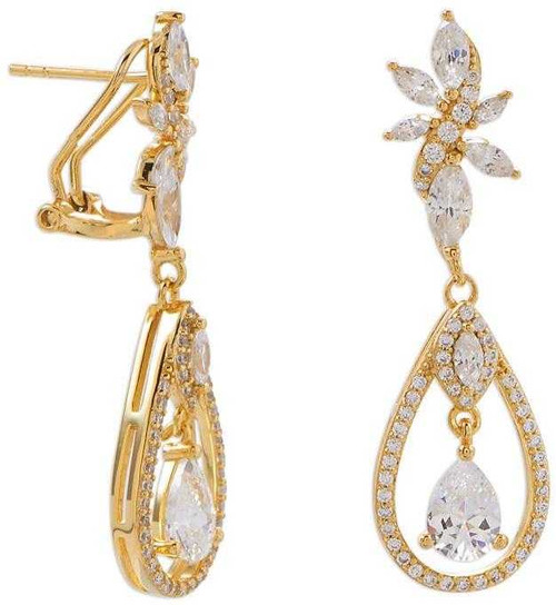 Image of Gold-plated Sterling Silver CZ Cluster Dangle Earrings