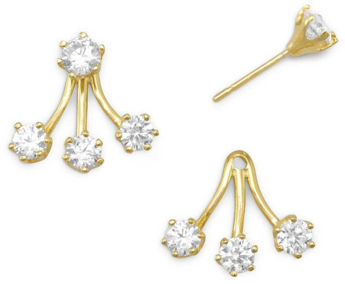 Image of Gold-plated Sterling Silver CZ Front Back Earrings