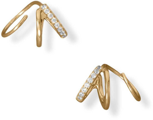 Image of Gold-plated Sterling Silver CZ Hoop Earrings