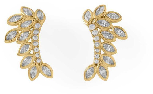 Image of Gold-plated Sterling Silver CZ Leaf Drop Earrings