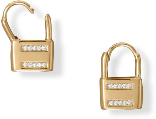 Image of Gold-plated Sterling Silver CZ Lock Earrings