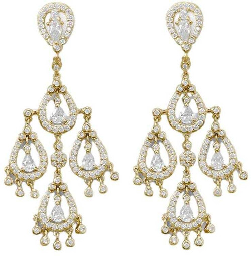 Image of Gold-plated Sterling Silver CZ Pear Chandelier Earrings