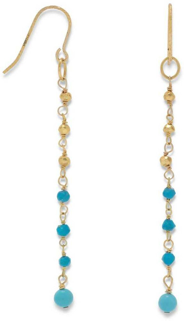 Image of Gold-plated Sterling Silver French Wire Earrings with Simulated Turquoise Beads