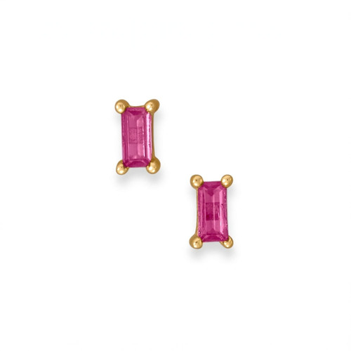 Image of Gold-plated Sterling Silver Fuschia Baguette CZ Earrings