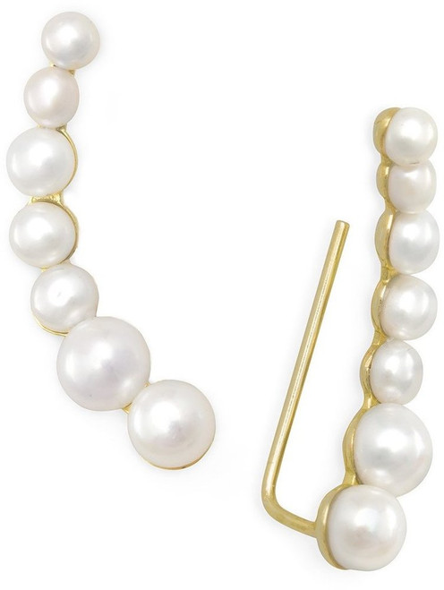 Gold-plated Sterling Silver Graduated Cultured Freshwater Pearl Ear Climbers