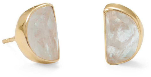 Image of Gold-plated Sterling Silver Half Moon Rainbow Moonstone Post Earrings