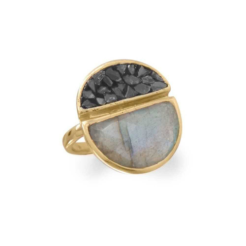 Image of Gold-plated Sterling Silver Labradorite and Diamond Chips Ring